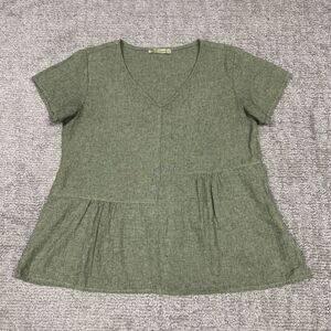 Cut Loose Top Womens Medium Linen Cotton Peplum Green Shirt USA